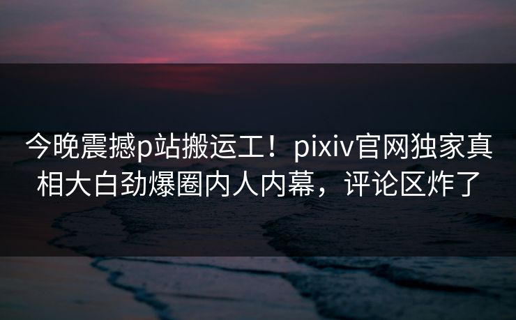 今晚震撼p站搬运工！pixiv官网独家真相大白劲爆圈内人内幕，评论区炸了