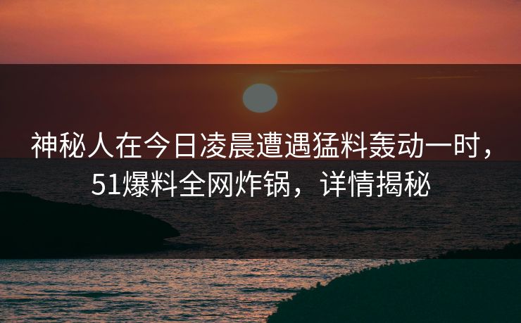 神秘人在今日凌晨遭遇猛料轰动一时，51爆料全网炸锅，详情揭秘