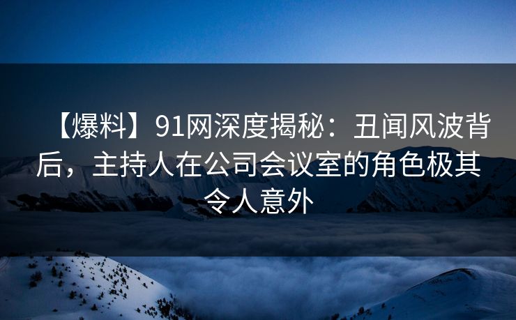 【爆料】91网深度揭秘：丑闻风波背后，主持人在公司会议室的角色极其令人意外