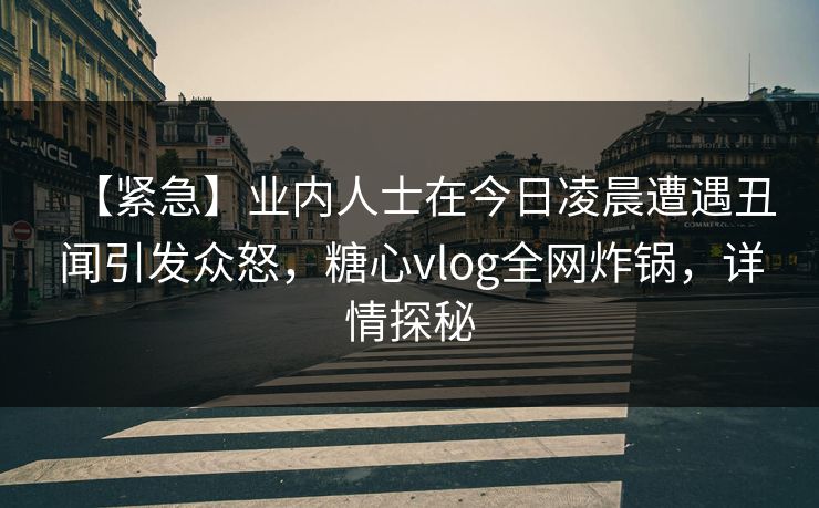 【紧急】业内人士在今日凌晨遭遇丑闻引发众怒，糖心vlog全网炸锅，详情探秘