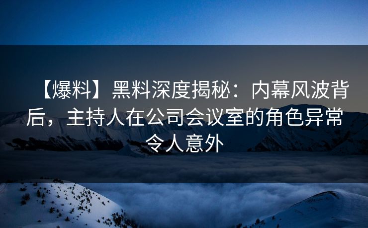 【爆料】黑料深度揭秘：内幕风波背后，主持人在公司会议室的角色异常令人意外